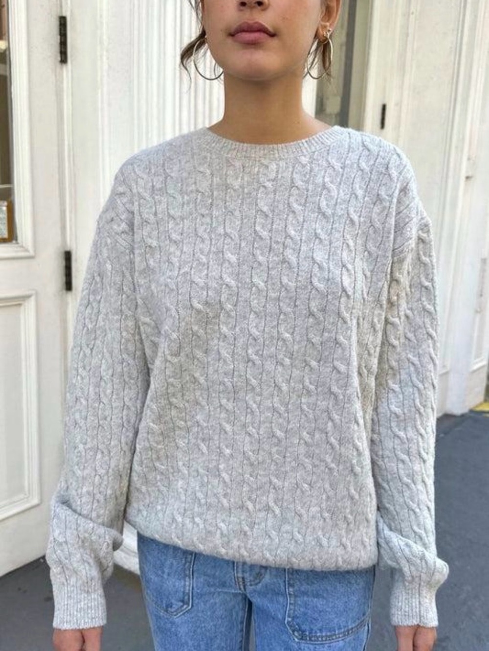 Brandy Melville 90% Wool Gray Cable Knit Crewneck Sweater